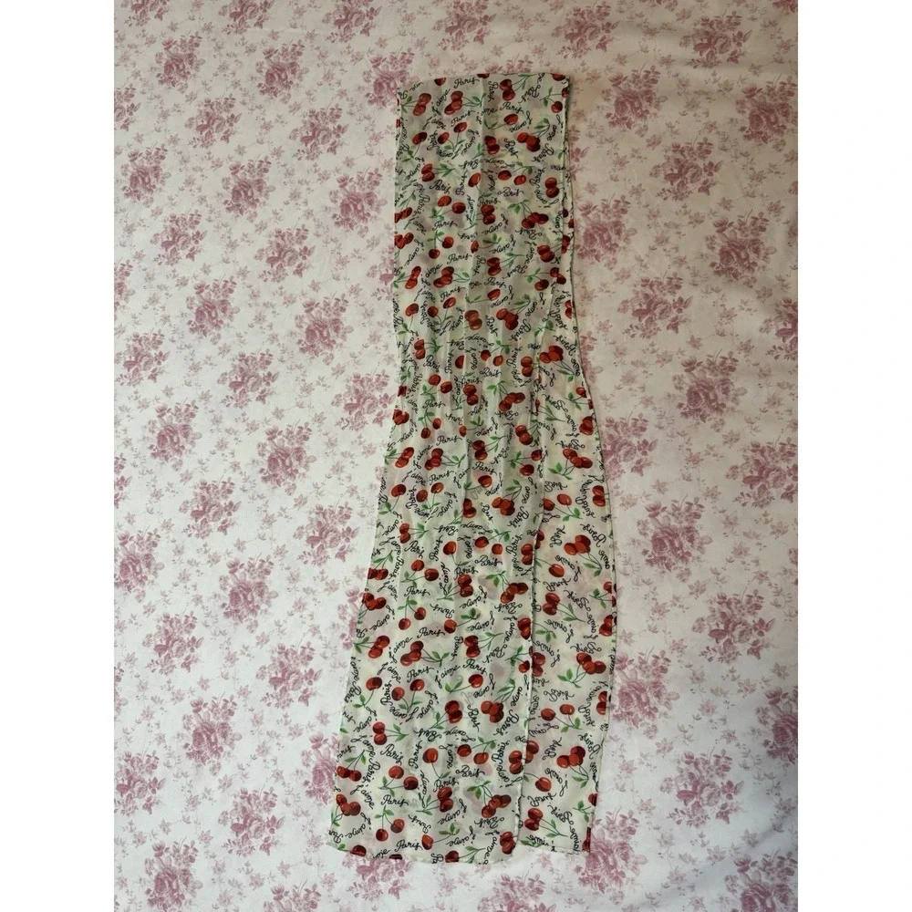 Vintage Paris Cherry Print Oblong Scarf White Red 7x60